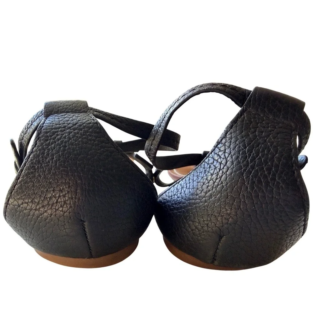 Tory Burch Phoebe Logo Thong Sandals Black Pebbled Leather Size 10